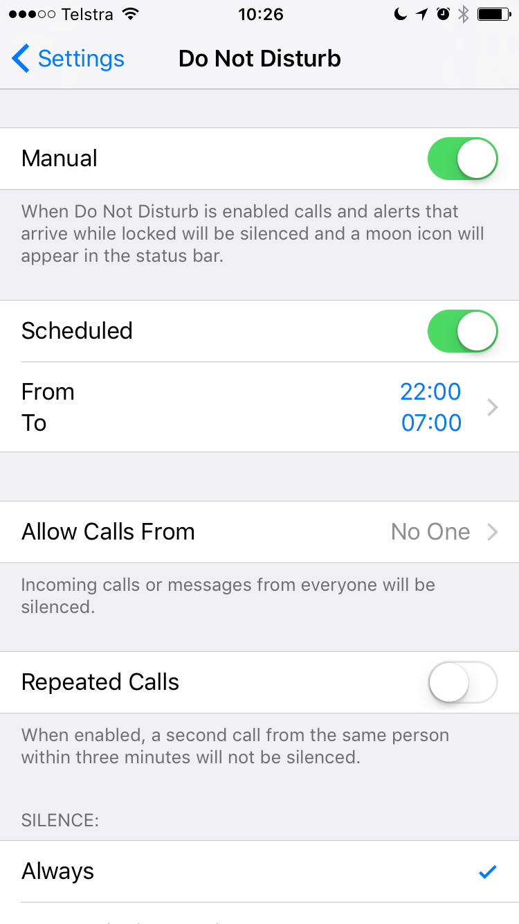 IoS Do Not Disturb screenshot